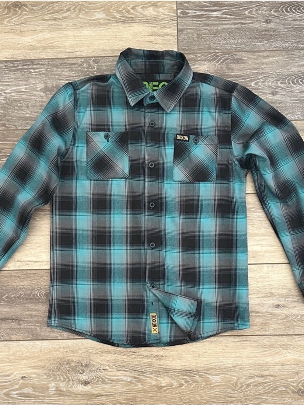 DIXXON Kids' Plaid Button-Up Shirt in Teal and Black